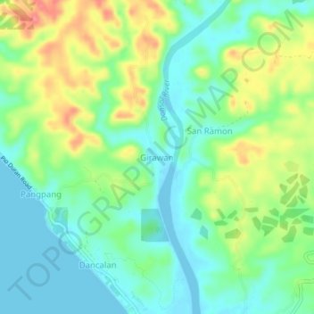 Mappa topografica Girawan, altitudine, rilievo