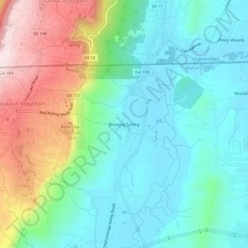Mappa topografica Blowing Spring, altitudine, rilievo