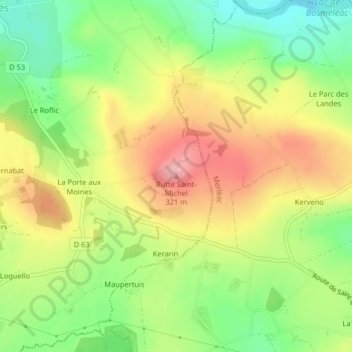 Mappa topografica Butte Saint-Michel, altitudine, rilievo