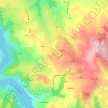 Mappa topografica La Planche, altitudine, rilievo