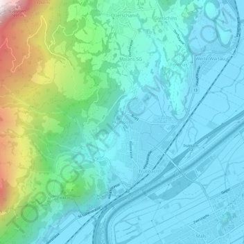 Mappa topografica Azmoos, altitudine, rilievo