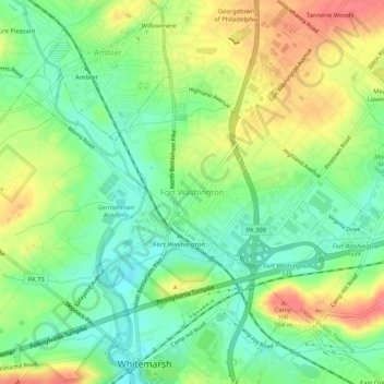 Mappa topografica Fort Washington, altitudine, rilievo