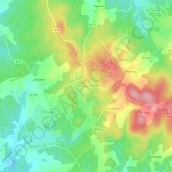 Mappa topografica Larmat, altitudine, rilievo