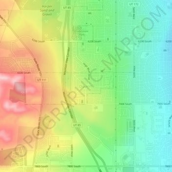 Mappa topografica Oquirrh, altitudine, rilievo