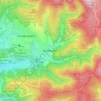 Mappa topografica Goldlauter, altitudine, rilievo