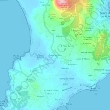 Mappa topografica O Agro da Cuña, altitudine, rilievo
