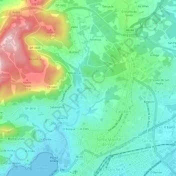 Mappa topografica Pazos, altitudine, rilievo