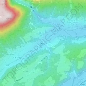 Mappa topografica Tipschern, altitudine, rilievo