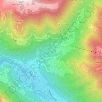 Mappa topografica Linate, altitudine, rilievo