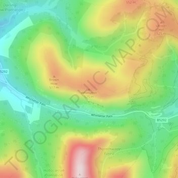 Mappa topografica Whinlatter, altitudine, rilievo