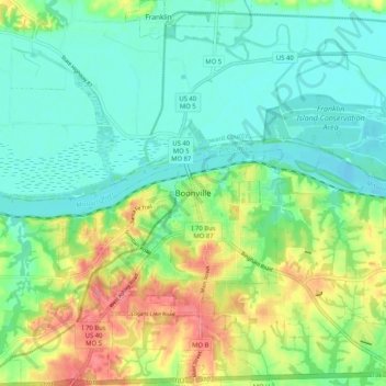 Mappa topografica Boonville, altitudine, rilievo