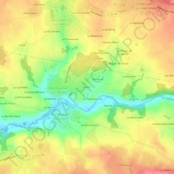 Mappa topografica Le Pin, altitudine, rilievo