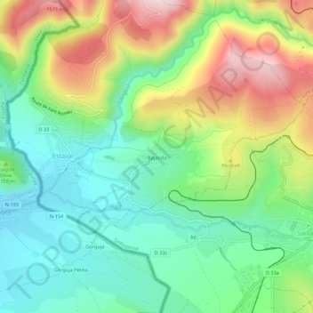 Mappa topografica Bajanda, altitudine, rilievo