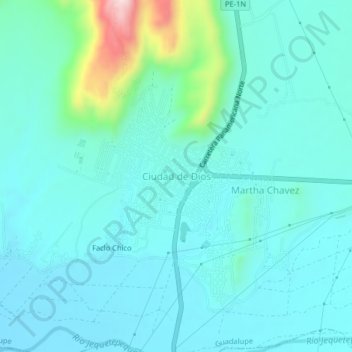 Mappa topografica Ciudad de Dios, altitudine, rilievo
