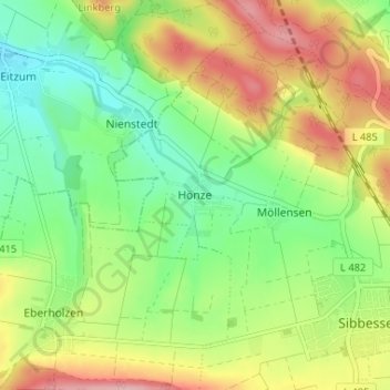 Mappa topografica Hönze, altitudine, rilievo