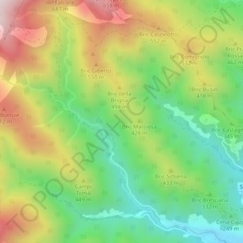 Mappa topografica Perru, altitudine, rilievo