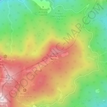 Mappa topografica Monte Nero, altitudine, rilievo