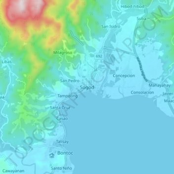 Mappa topografica Sogod, altitudine, rilievo