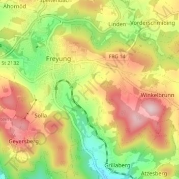 Mappa topografica Schönbrunn, altitudine, rilievo