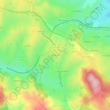 Mappa topografica Vers le Saut, altitudine, rilievo