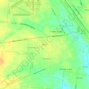 Mappa topografica Bel-Aire, altitudine, rilievo