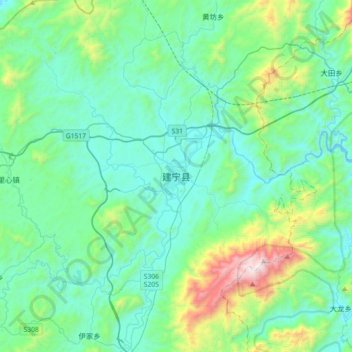 Mappa topografica 建宁县, altitudine, rilievo