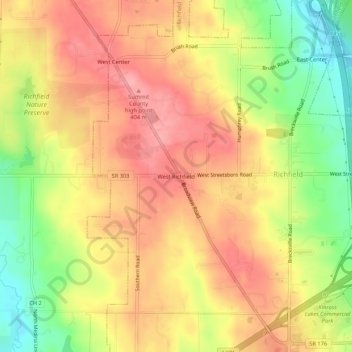 Mappa topografica West Richfield, altitudine, rilievo