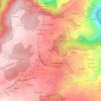Mappa topografica Trives, altitudine, rilievo