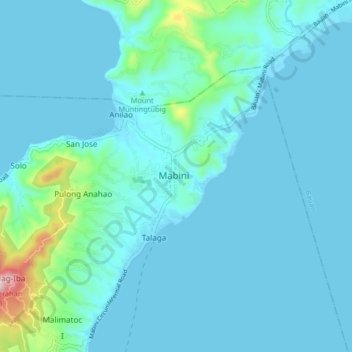 Mappa topografica Mabini, altitudine, rilievo