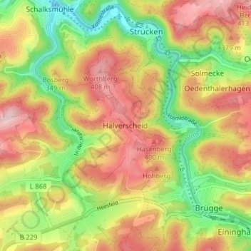 Mappa topografica Halverscheid, altitudine, rilievo