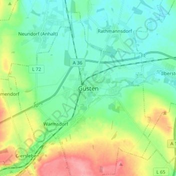 Mappa topografica Güsten, altitudine, rilievo