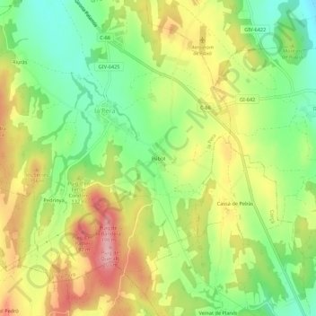Mappa topografica Púbol, altitudine, rilievo