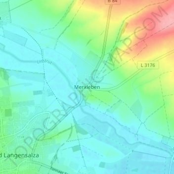 Mappa topografica Merxleben, altitudine, rilievo