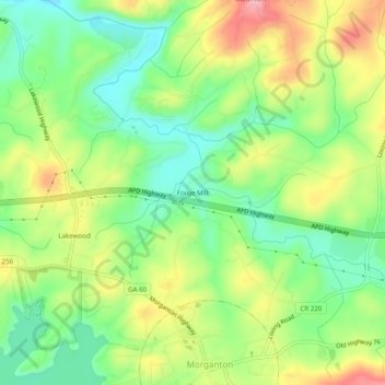 Mappa topografica Forge Mill, altitudine, rilievo