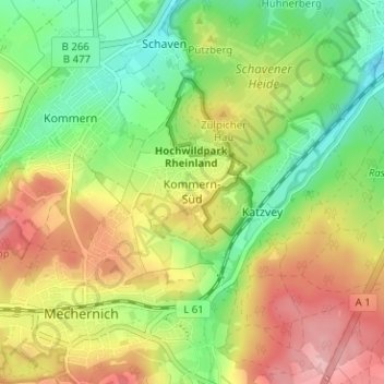 Mappa topografica Kommern-Süd, altitudine, rilievo