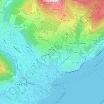 Mappa topografica Zoverallo, altitudine, rilievo