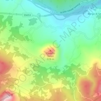 Mappa topografica Castello Seluci, altitudine, rilievo