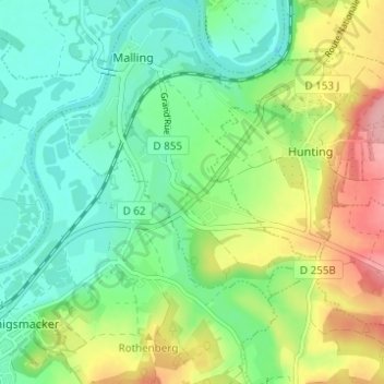 Mappa topografica Petite Hettange, altitudine, rilievo