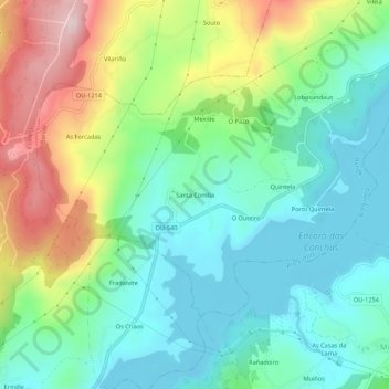 Mappa topografica Santa Comba, altitudine, rilievo