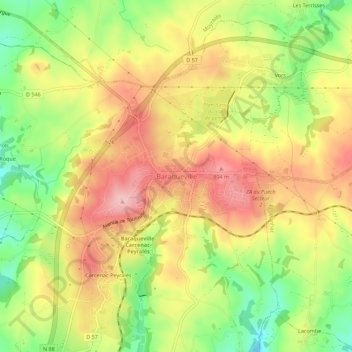 Mappa topografica Baraqueville, altitudine, rilievo