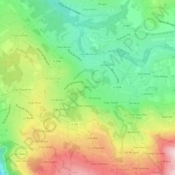 Mappa topografica Nancru, altitudine, rilievo