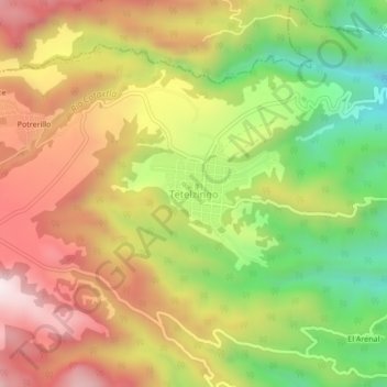 Mappa topografica Tetelzingo, altitudine, rilievo