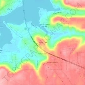 Mappa topografica Lindsay Lane, altitudine, rilievo