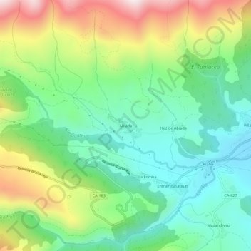 Mappa topografica Abiada, altitudine, rilievo