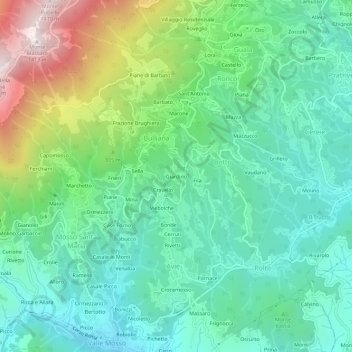 Mappa topografica Giardino, altitudine, rilievo