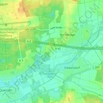 Mappa topografica Hondelage, altitudine, rilievo