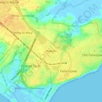 Mappa topografica Walton, altitudine, rilievo