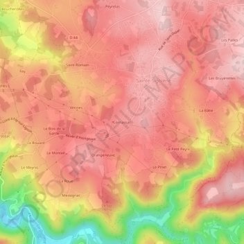 Mappa topografica Cornassac, altitudine, rilievo