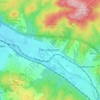 Mappa topografica Bruchhausen, altitudine, rilievo