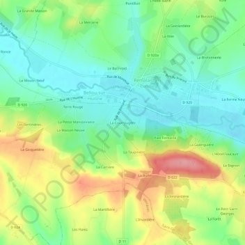 Mappa topografica La Courrougère, altitudine, rilievo